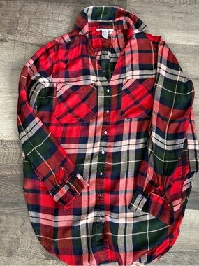 Urban Heritage 100% Rayon Red & Green Plaid Button-Up Flannel Shirt Size Medium